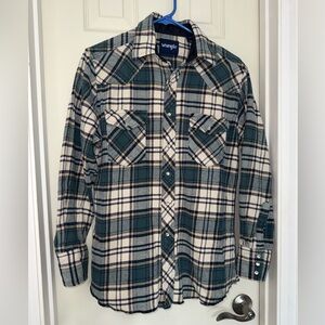 Wrangler Men's Medium Plaid Snap Button Down Long Sleeve Shirt